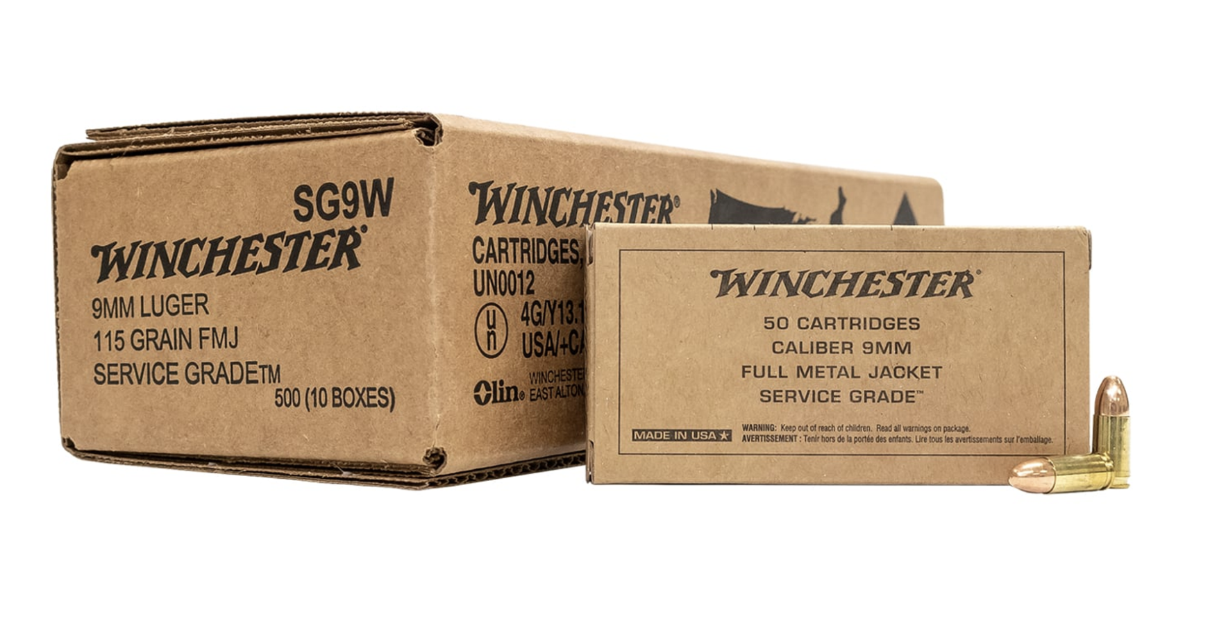 Winchester 9mm Ammunition SG9W 115 Grain FMJ Handgun Ammo - 500 round case